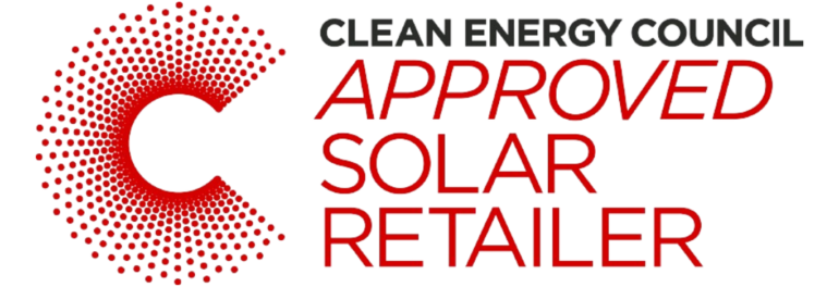 Logo of Clean Energy Council with text "Approved Solar Retailer" alongside Solar Victoria and Solaraide logos.
