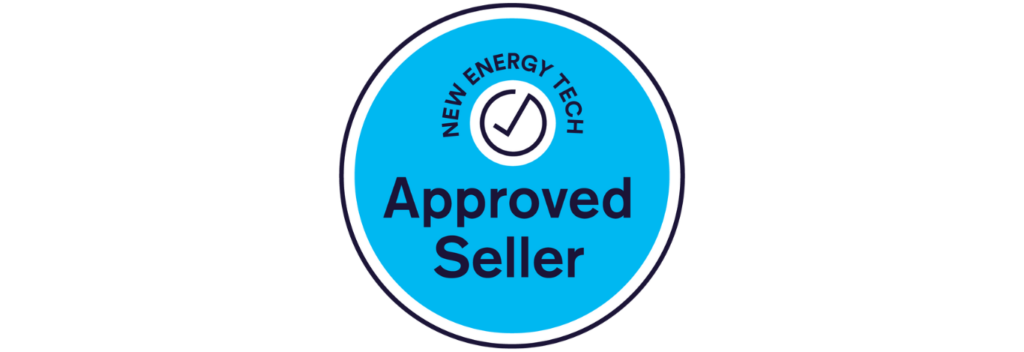 Logo of New Energy Tech, approved seller for Solar Victoria, alongside Solar Victoria and Solaraide logos.