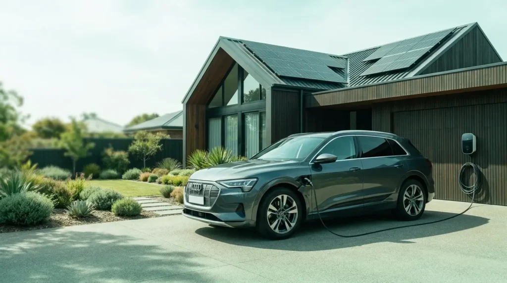 EV Chargers 1 EV charging at modern home 202608290453 SolarAide